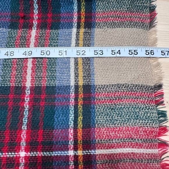 Oversized Classic Plaid Cozy Fall Blanket Square Scarf Red Beige Fringe Trim - Picture 4 of 4